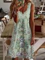 Floral Print V Neck Dress