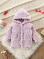 Baby Girl Solid Hooded Flannel Coat