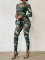 SHEIN Slayr Camo Print Cut Out Front Unitard Jumpsuit