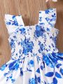 Baby Girls' Blue Porcelain Pattern Dress