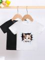 2pcs Baby Girls' Cat Printed Short Sleeve T-shirt