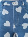 Tween Girl Allover Heart Print Straight Leg Jeans