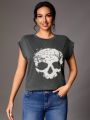 SHEIN Tall Ladies' Skull Print Batwing Sleeve T-Shirt