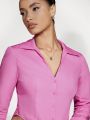 SHEIN BASICS Women'S Solid Color Cropped Shirt