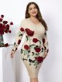SHEIN Clasi Floral Printed Round Neck Bodycon Dress For Women Plus Size