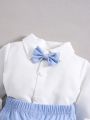SHEIN 3pcs/Set Baby Boy's Elegant College Style Shirt With Bow-Tie, Solid Color Pants And Vest Gentleman Outfits