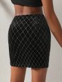 Leslie Samano Argyle Pattern Velvet Skirt