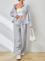 SHEIN Essnce 2pcs/set Striped Shirt & Pants Set