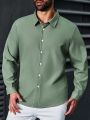 Manfinity Mode Men'S Plus Size Solid Color Button Front Long Sleeve Shirt