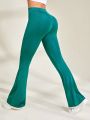 SHEIN Yoga Basic Green Athletic Bell-bottoms High-waist Tummy Control Stretch Workout Running Yoga Pants