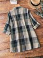 Plus Size Women's Plaid Roll-up Sleeve Shirt