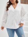 SHEIN Frenchy Plus Size Women'S Lantern Sleeve Shirt With V-Neck