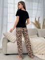 Leopard & Lip Print Bow Front PJ Set