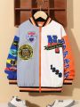 SHEIN Kids HYPEME Tween Boy Letter Graphic Colorblock Thermal Lined Varsity Jacket