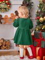 SHEIN Infant Girls' Cute Sweet Velvet Loose Dress With Shiny Bowknot