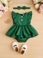 SHEIN Baby Ruffle Trim Peplum Waist Bodysuit With Headband