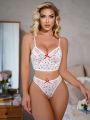 SHEIN Ladies' Lace Embellished Underwire Bra And Triangle Panties Lingerie Set