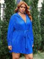 SHEIN SXY Plus Size Solid Color Textured Belted Midi Dress Sexy Outfits Club Valentines Outfits Valentine Day Shirt  Adult