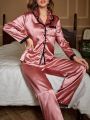 Women's Splicing Lace Border Satin Pajama Set