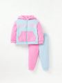 Cozy Cub Baby Girl Letter Graphic Two Tone Hoodie & Sweatpants