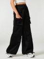 DSWANN Flap Pocket Drawstring Waist Cargo Pants