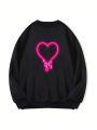 Plus Heart Print Thermal Lined Sweatshirt