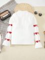 Tween Girls' Heart Printed Bell Sleeve Sweater