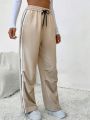 Pleated Straight-leg Drawstring Waist Pants