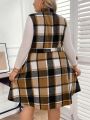 SHEIN LUNE Women'S Plus Size Plaid Belted Dress