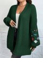 SHEIN Clasi Plus Size Women's Floral Embroidered Cardigan