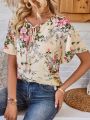 EMERY ROSE Women'S Floral Printed Collar Tie Front Blouse