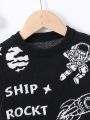 Young Boy Rocket & Letter Pattern Sweater