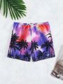 SHEIN Men'S Tropical Printed Tie Dye Drawstring Waist Beach Shorts