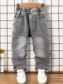 Toddler Boys' Basic Casual Loose And Comfortable Grey Straight Leg Jeans Trousers