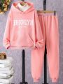 Girls' Letter Printed Hoodie And Pants Set