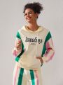 joanasays Women'S Color Block Hoodie With Drawstring And Letter Print