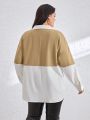 SHEIN Essnce Women'S Plus Size Medela Wearing Color Block Loose Fit Versatile Shirt