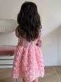 Young Girl'S Long Sleeve Dress With 3d Flower Detail