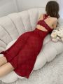 Lace Decorated Silk Satin Camisole Sleep Dress