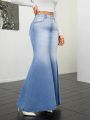 SHEIN Privé Women'S Blue Denim Mermaid Tail Skirt