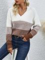 Loose Fit Color Block Drop Shoulder Sweater