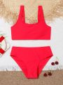 Girls Plain Bikini Swimsuit