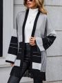 SHEIN LUNE Colorblock Fringe Hem Drop Shoulder Duster Cardigan