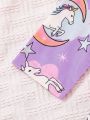 Little Girl's Cute Unicorn Printed Pattern Purple Loose Casual Nightgown One Piece Home Wear