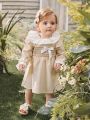 Baby Girl Spring And Summer Shirred Romantic Splicing Ruffle Collar Small Sleeves Long-Sleeved Spring Dress