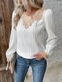 SHEIN Frenchy Women's Round Neck Lace Splicing Casual Fashion Shirt