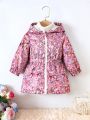 Baby Girl Allover Print Hooded Coat Without Sweater