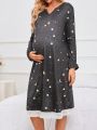 Maternity Star Printed Lace Patchwork V-Neck Nightgowns With Slit