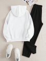 SHEIN Slayr Letter Printed Hooded Sweatshirt And Sweatpants With Warm Inner Lining, 2pcs/set