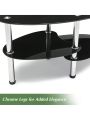 Oval Glass Coffee Table, Modern Accent Table for Living Room, 2-Tier for Storage Space, 4 Metal Legs, for Apartment Small Space, Corner Table Side Table